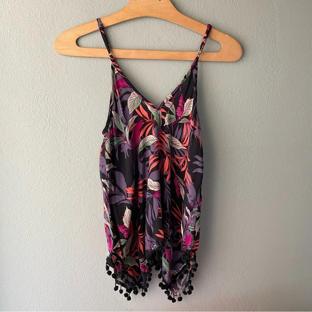 🌻5/$15🌻 Japna | Tropical Tank Beach Cover-Up w Pom-Pom Trim